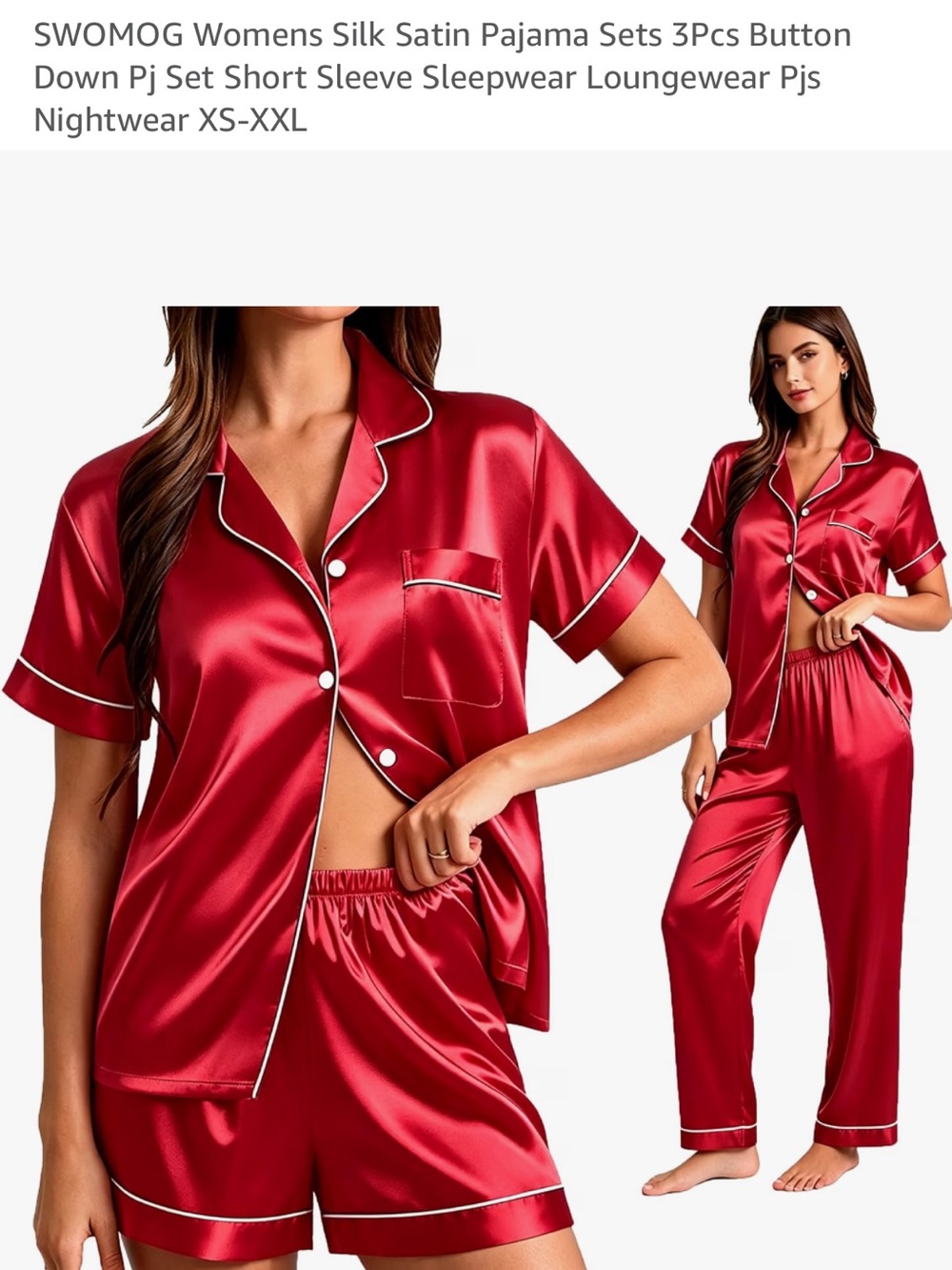 Brand new Amazon Essentials Women’s Satin Pajama Set in Red with Contrast Pipin